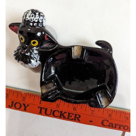 Vintage Poodle ashtray soap dish decor Redware clay black white red - Picture 5 of 6